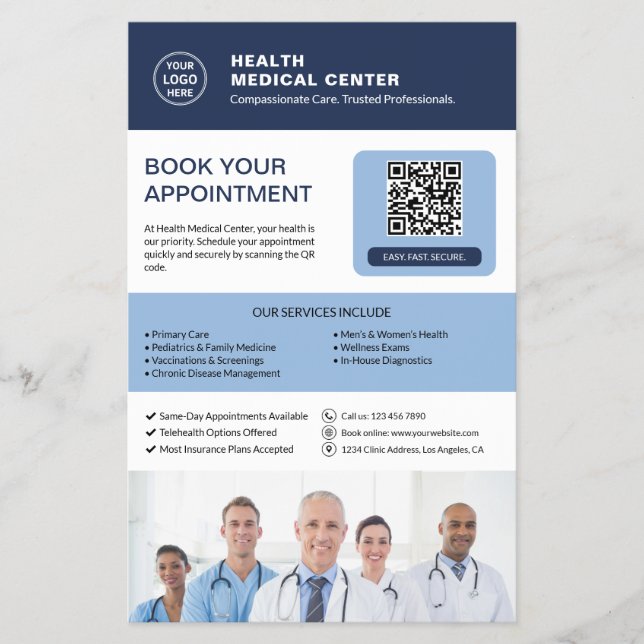Klinik-Terminbuchung per QR-Code  Flyer (Vorne)