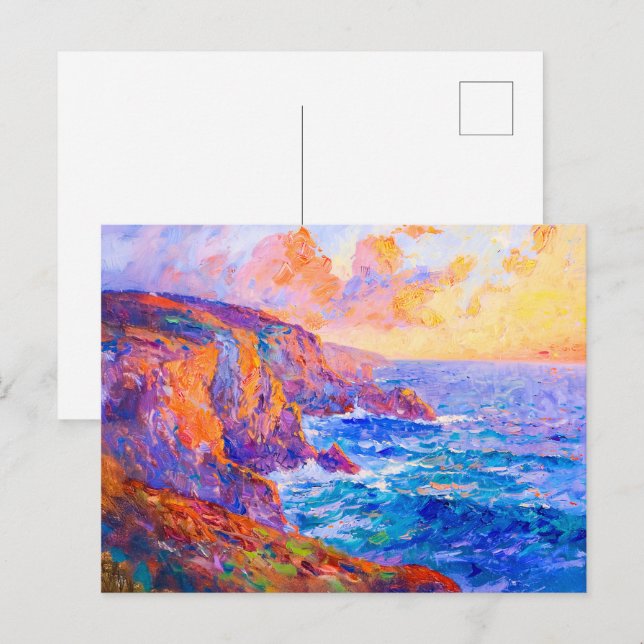 Klippen in fiery Sunset Impressionist Landschaft Postkarte (Vorne/Hinten)