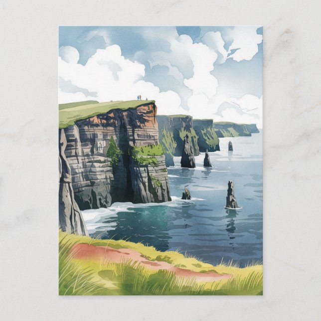 Klippen von Moher, Irland Malerei Postkarte (Vorderseite)