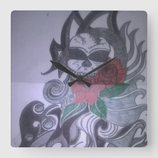 klok met print van tattoo ontwerp btje quadratische wanduhr