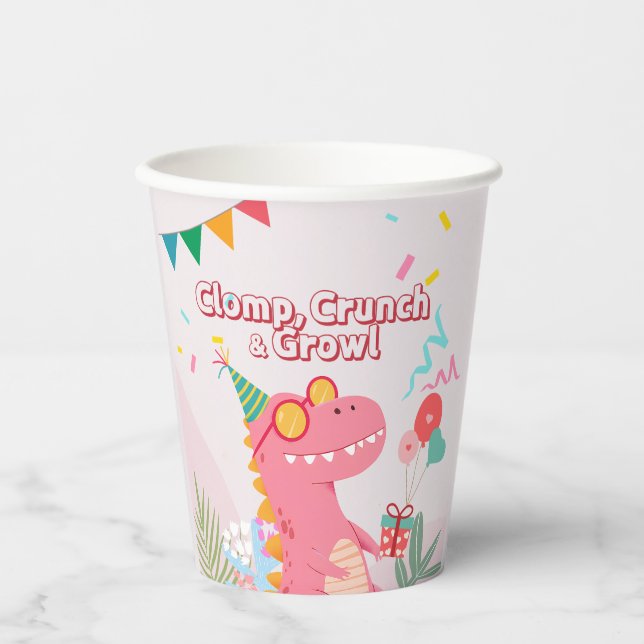 Klomp, Crunch & Growl! Dinosaur-Party Pappbecher (Vorderseite)