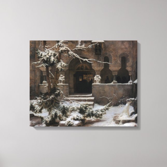 Kloster im Winterschnee (von Karl Lessing) Leinwanddruck (Vorderseite)