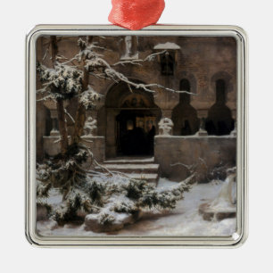 Kloster im Winterschnee (von Karl Lessing) Ornament Aus Metall