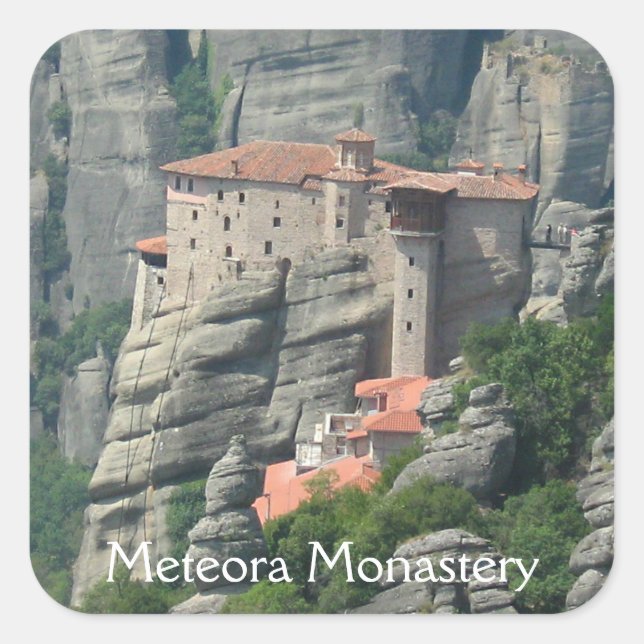 Kloster Meteora 1 Quadratischer Aufkleber (Vorderseite)