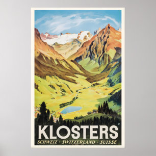 Klosters Schweiz Vintage Reiseposter Maßanfertigun Poster