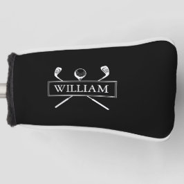 Klubs und Ball mit Personalisiertem und schwarzem Golf Headcover