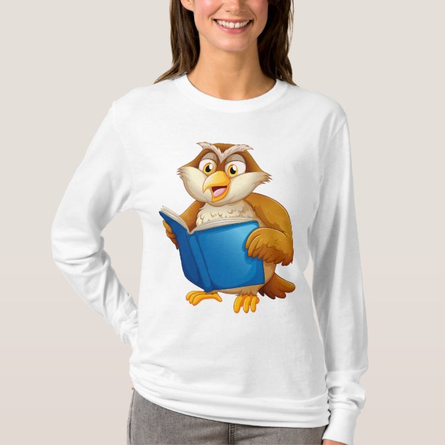 Kluge Eule liest Buch T-Shirt (Vorderseite)