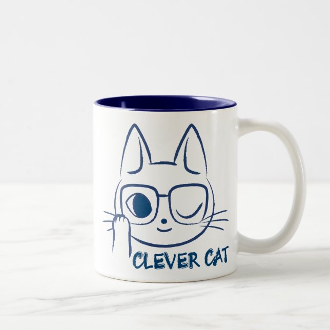 KLUGER CAT (blau) Zweifarbige Tasse (Rechts)
