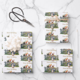 Kluges Kaninchen mit großem Bauch Erster Geburtsta Geschenkpapier Set