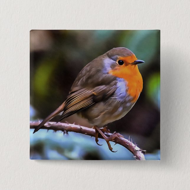 Klumpen Robin auf einem Zweig der Naturkunst Button (Vorderseite)