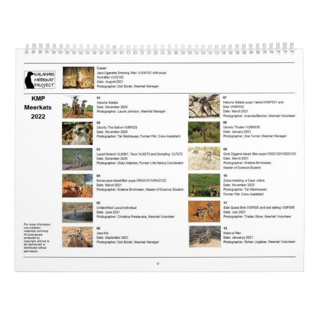 KMP Meerkats 2022 Kalender (Rückseite)