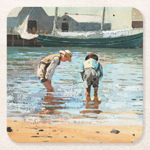 Knaben im Wasser, berühmtes Kunstwerk von Winslow Rechteckiger Pappuntersetzer