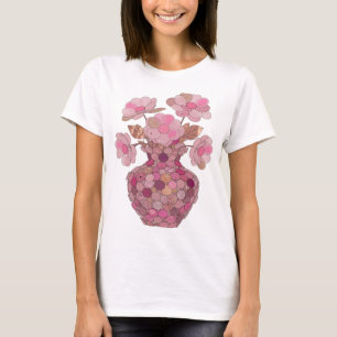 Knackige silberne ROSA BLUMEN IN EINER VASE 3D-Tex T-Shirt