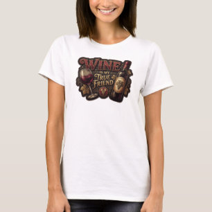 Knackiges Gold WINE IS MY TRUE FRIEND Zitat-Shirt T-Shirt