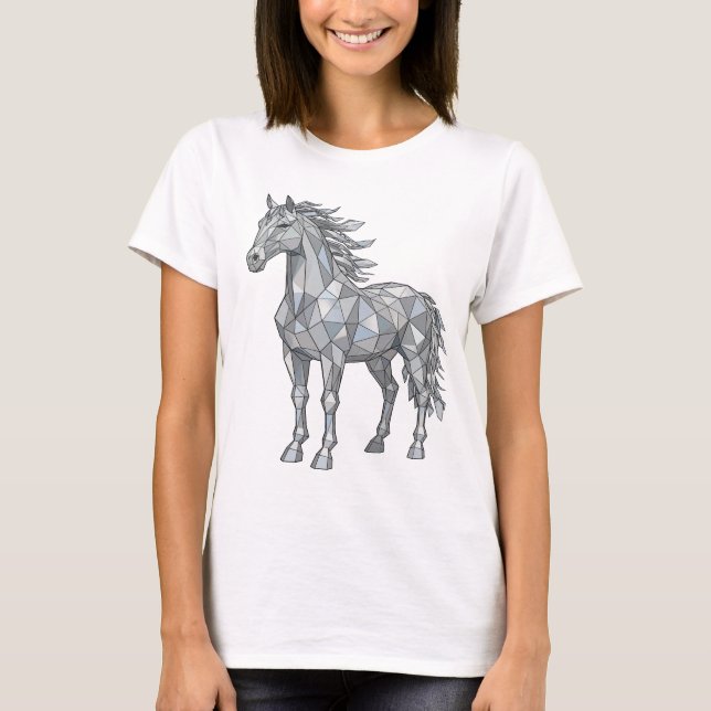 Knackiges Grau LOW POLY PFERD Druck T-Shirt (Vorderseite)