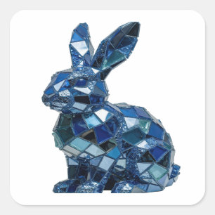 Knackiges Silber BLUE RABBIT Vinyl-Stil Quadratischer Aufkleber