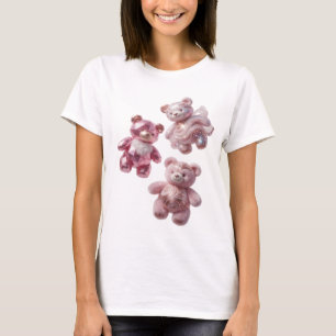 Knackiges Silber-Drei-Rosa-Teddybären-Design T-Shirt