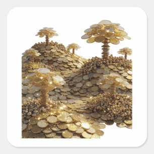 Knackiges Silber GOLDENE MÜNZE WALD Quadratischer Aufkleber