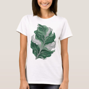Knackiges Silber GRÜNES BLATT MIT STERNEN Design T-Shirt