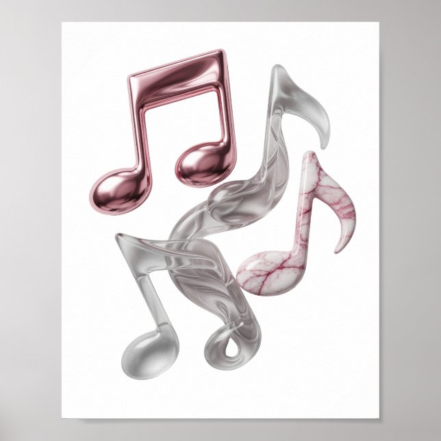 Knackiges Silber-MUSIKNOTEN-Print Poster (Vorne)