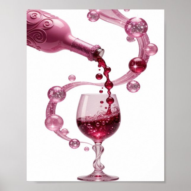 Knackiges Silber PINK WINE Druck Poster (Vorne)