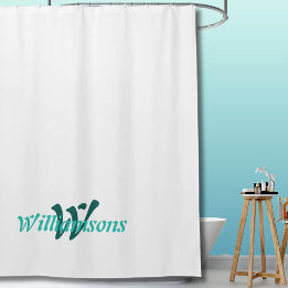 Knackiges Weiß Türkises Monogramm Name Duschvorhang