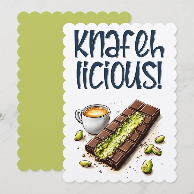 Knafehlicious Chocolate Kunafa Pistachio Kaffee Einladung (Vorne/Hinten)