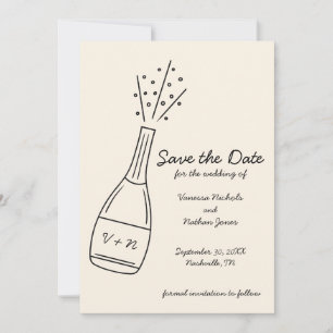 Knallende Champagnerflasche Save the Date Einladung