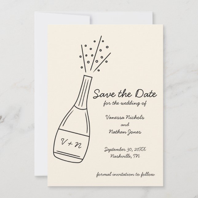Knallende Champagnerflasche Save the Date Einladung (Vorderseite)