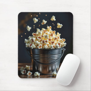 Knallendes Popcorn in einem Metall-Eimer Mousepad