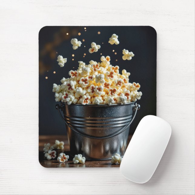 Knallendes Popcorn in einem Metall-Eimer Mousepad (Mit Mouse)