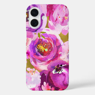 Knaller in Rosa Lila Gold Modern Trendige Florale  iPhone 16 Hülle