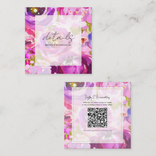 Knallige Pastell-Lila-Blumen-Hochzeitsdetails Quadratische Visitenkarte