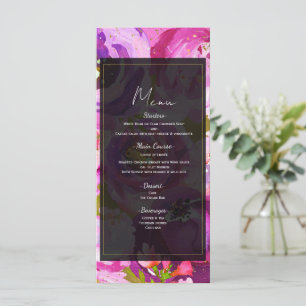 Knallige rosa und violette Blumenhochzeitsmenü Menükarte