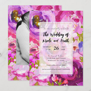 Knallige rosa und violette florale Hochzeit Einladung