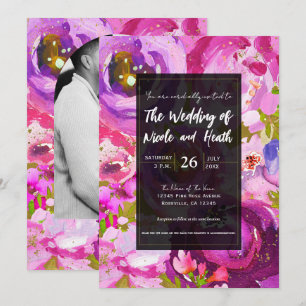 Knallige rosa und violette florale Hochzeit Einladung