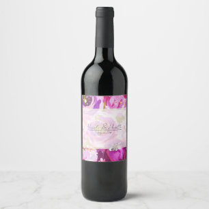 Knallige rosa und violette florale Hochzeit Weinetikett