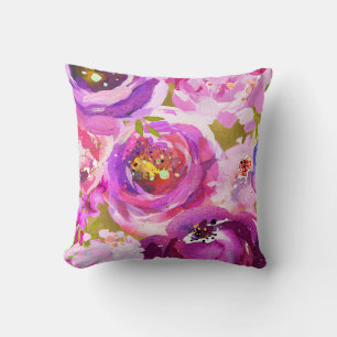 Knallige Rosa- und Violette Lebendige Blumen Kissen