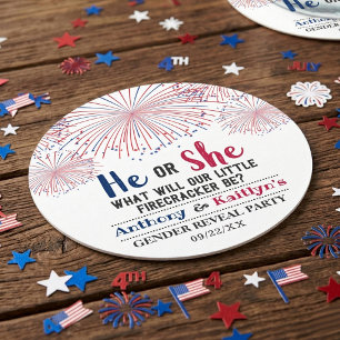Knallkörper 4. Juli Geschlecht Enthüllungsfeier Runder Pappuntersetzer