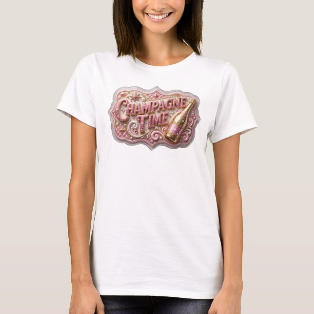 Knallrosa CHAMPAGNER ZEIT 3D-Textkunst T-Shirt (Vorderseite)