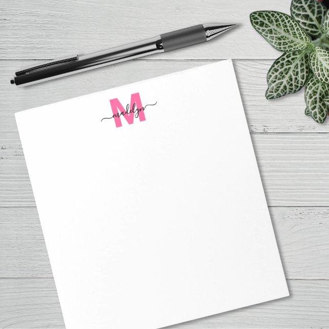 Knallrosa Einfaches Monogramm Notizblock (Hot Pink Simple Monogram Notepad)