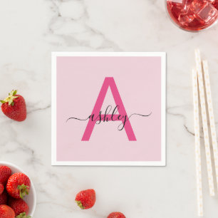 Knallrosa moderne Schriftart weibliches Monogramm Serviette