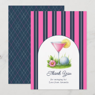 Knallrosa, Navy und Weiße Vornehme Martini-Golfpar Dankeskarte