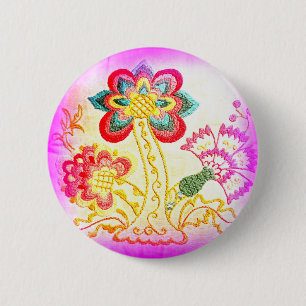 knallrosa Palmenknopf im Hippie-Stil Button