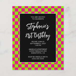 Knallrosa und Limette-Karuiert-Fett 21. Geburtstag Flyer