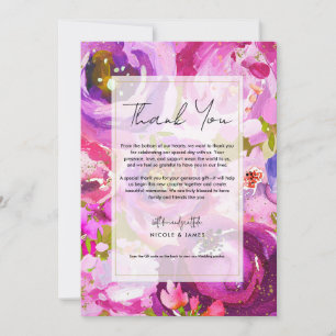 Knallrosa und violette lebhafte Blumen-Dankeschön Einladung