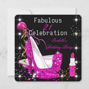 Knallroter Lippenstift Glitter High Heels Geburtst Einladung