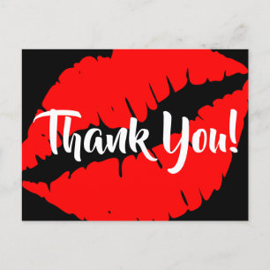Knallroter Lippenstift Großer Kuss Schwarz Danke Postkarte