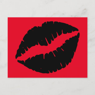 Knallroter und schwarzer Lippenstift-Kuss Postkarte