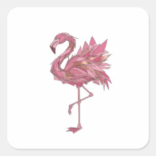 Knappes Silber FLAMINGO GEOMETRISCHES Sticker-Moti Quadratischer Aufkleber